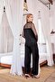 Lace and Tulle Long Sleeve Button Front Satin Pajama Set - 4