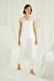 Women's Ecru Pajama Set with Lace on the Collar, Sleeves, and Shoulders, Buttoned Front - 2