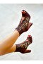Happy Brown Calf Suede Leopard Mesh Detail 10 cm Heel Summer Boots Sandals