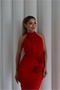 Women's Imported Crepe Fabric Rose Detailed Slit Lined Special Design Dress - 5