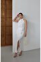 Women's Imported Crepe Fabric Rose Detailed Slit Lined Special Design Dress - 5