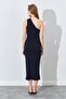 Women's Black One Shoulder Side Draped Sandy Dress - 6