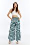 Women's Petroleum Green Patterned Gathered Lycra Woven Trouser Skirt