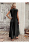 Women's Wrinkled Long Jumpsuit, Short Sleeve, Buttoned Front to Leg, Wide Pockets - 5