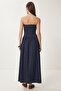 Strapless Midi Denim Dress Dark Blue Lns0039 - 4