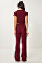 Textured Flexible Blouse Pants Suit Bordo Lzv0011 - 8