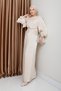Yoryo Silk Hijab Evening Dress with Flywheel and Bow Detail Sleeve Mouth Tie Cream 1224 - 6