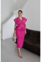 Women's Imported Fabric Belt Detail Special Design Lined Midi Dress - 4