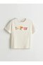Lcw Kids Ecru Crew Neck Floral Girl's T-Shirt
