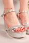 Dulce Stone-Skin Garnished Wedge Heel Evening Dress Shoes Silver - 6