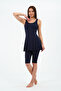 Women's Plain Lycra Tights Dress Swimsuit Navy Blue - 4