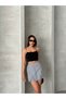 Slit Detail Linen Blended Mini Shorts Skirt Mıssetk2640 - 6