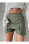 Slit Detail Linen Blended Mini Shorts Skirt Mıssetk2640 - 5
