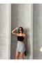 Slit Detail Linen Blended Mini Shorts Skirt Mıssetk2640 - 4