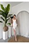 Premium White Dress with Strapless Neckline and 3D Rose Detail - 7