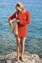 Women Spanish Sle Openwork Mini Knitwear Beach Dress Orange Cw25S3025