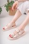 Beige Women's Daily Stylish Sandals with Buckle Detail - 3