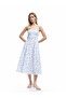 Cotton Square Neck A-Line Midi Length Floral Strap Dress - 2
