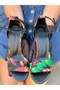 Eliza Flower Leather Black Detailed Heel Sandals - 2