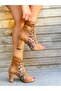 Happy Taba Calf Suede Leopard Mesh Detail 10 cm Heel Summer Boots Sandals - 2