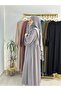 Side Gathered Dress, Souffle Scarf Set, Jilbab, Abaya, Hijab (Suitable for Hajj and Umrah) Gray - 6
