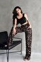 Square Neck Corded Fabric Crop & Leopard Patterned Bürümcük Palazzo Pants Women's Two-Piece Set - 7