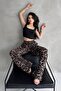 Square Neck Corded Fabric Crop & Leopard Patterned Bürümcük Palazzo Pants Women's Two-Piece Set - 5