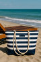 Women's Beach Bag, Zipper Bag, Striped Rope Drawstring, Women's Bag, with Pocket Inner Lining - 4