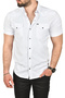 Men's White Slim Fit Cotton Lycra Short Sleeve Shirt Easy-Iron Snap Pocket Sports Shirt - 2