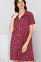 Burgundy Patterned Buttoned Shirt Collar Nightgown Dress 7830