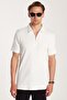 Men's Slim Fit Slim Fit 100% Cotton Zippered White Polo Neck T-Shirt - 2