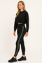 Black Side Silver Glitter Stripe Detail High-Waist Shaping Leggings