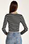 Women's Slim Fit Slim Fit Long Sleeve Crew Neck Striped Blouse - 5
