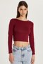 Women's Slim Fit Slim-Fitting Modal Fabric Long Sleeve Crew Neck Burgundy Blouse - 4