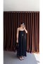 Brand Equivalent Women's Belted Black Long Black Dress with Drops - 6