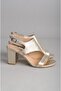 Seç 0117 Genuine Leather Heeled Shoes (8cm) Gold - 3