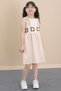 Beige Lace Detailed Strappy Girl's Muslin Dress 21021