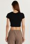 Women's Slim Fit 100% Cotton Crew Neck Printed Black Crop T-Shirt Blouse - 5