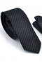 Slim Fit Ties with White Dotted Stripe Black Woven Fabric Handkerchief / Sdk-220712