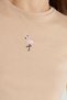 Women's Slim Fit 100% Cotton Crew Neck Printed Beige Crop T-Shirt Blouse - 2