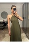 Cara Khaki Halter Neck Backless 100% Bamboo Linen Dress - 5