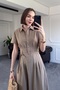 Magarde Women's Waist Pleated Above Button Short Sleeve Linen Look Long Dress - 4