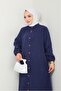 Ziyer Buttoned Denim Dress 1498 - Navy Blue - 5