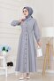 Buttoned Striped Dress-Grey - 2