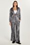 Women's Slim Fit Elastic Printed Wide Leg Black Trousers - 3