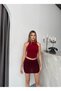 Women's Burgundy Halter Neck Backless Sandy Blouse Hzl25S-Fry123141 - 2