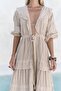 Trieste Lace Detail Beige Long Dress - 7