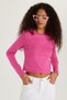 Women's Slim Fit Cotton Long Sleeve Plain Crew Neck Fuchsia Blouse - 2