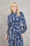 Patterned Viscose Dress Dark Blue