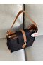 Front Hook and Ring Detail Medium Size Linen Black Women's Shoulder Bag En25 Boy25 - 3